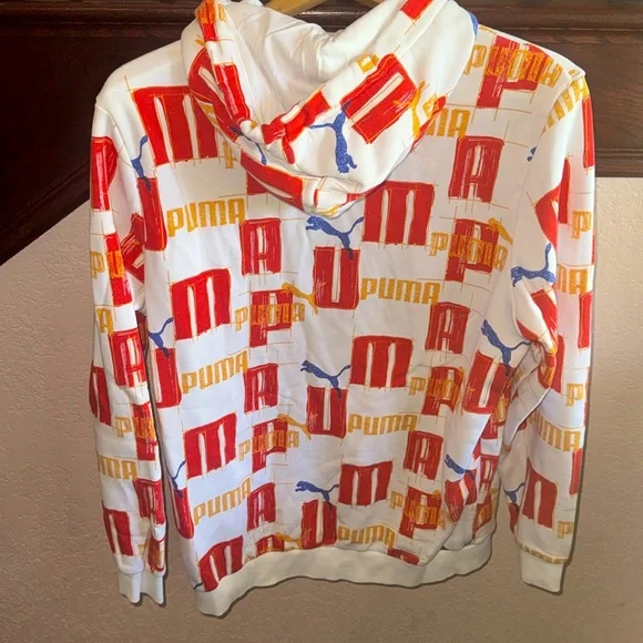 Puma Men’s Size Large Red and Yellow All Over Graphic Hoodie Athletic Sweatshirt - Picture 4 of 7